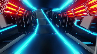 未来主义的科幻隧道走廊插图与发光的灯和玻璃窗户背景壁纸未来科幻房间renderinng设计未来主义的科幻隧道走廊插图与发光的灯和玻璃窗户背景壁纸