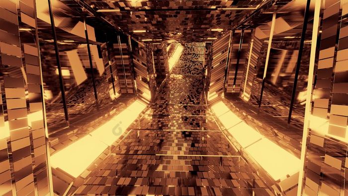 未来主义的反光科幻隧道走廊与发光的灯和砖纹理插图背景壁纸莫德呈现设计未来主义的反光科幻隧道走廊与发光的灯和砖纹理插图背景壁纸