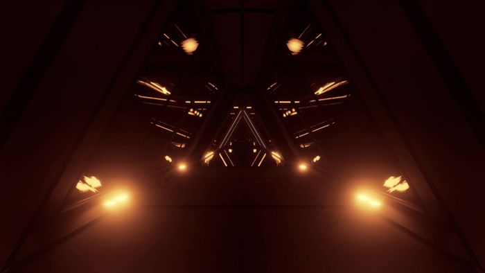 摘要黑暗发光的三角形图形设计艺术作品与反光湿水玻璃底插图背景壁纸三角形外星人空间船隧道走廊呈现设计摘要黑暗发光的三角形图形设计艺术作品与反光湿水玻璃底插图背景壁纸