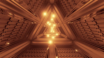 发光的球体粒子飞通过三角形空间隧道走廊插图背景壁纸图形艺术作品未来主义的科幻隧道呈现设计发光的球体粒子飞通过三角形空间隧道走廊插图背景壁纸图形艺术作品