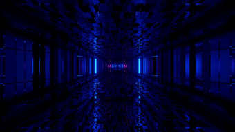 不规则的几何荧光蓝色的光走廊呃插图背景相互<strong>关联</strong>的矩形设计砖隧道呃插图背景
