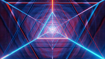 色彩斑斓的和多色霓虹灯运动设计Backgound壁纸插图发光的霓虹灯三角形线框科学小说空间设计红色的橙色和蓝色的插图Backgound壁纸