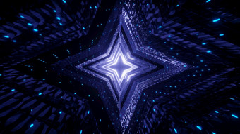 很酷的未来主义的超空间明星空间船隧道走廊插图背景壁纸发光的蓝色的霓虹灯光射线闪闪发光的粒子虫洞星系插图背景壁纸
