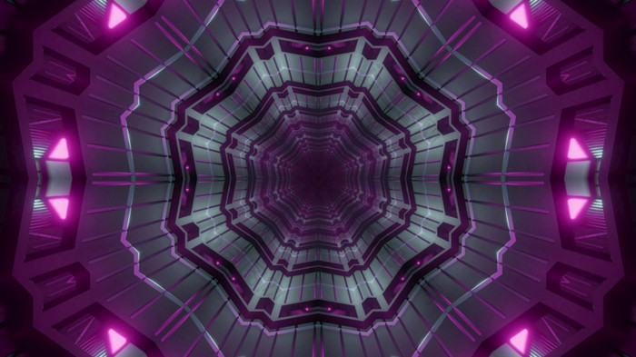 对称的插图千变万化的几何黑暗隧道照亮与生动的紫色的灯插图黑暗紫色的隧道与灯