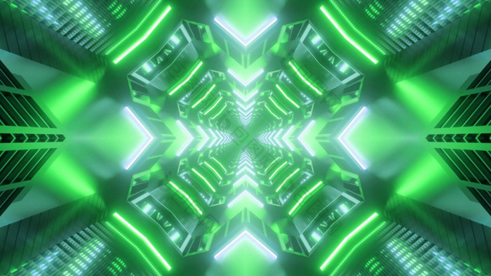 对称的插图明亮的绿色霓虹灯灯发光的总值形状的隧道插图绿色霓虹灯灯隧道