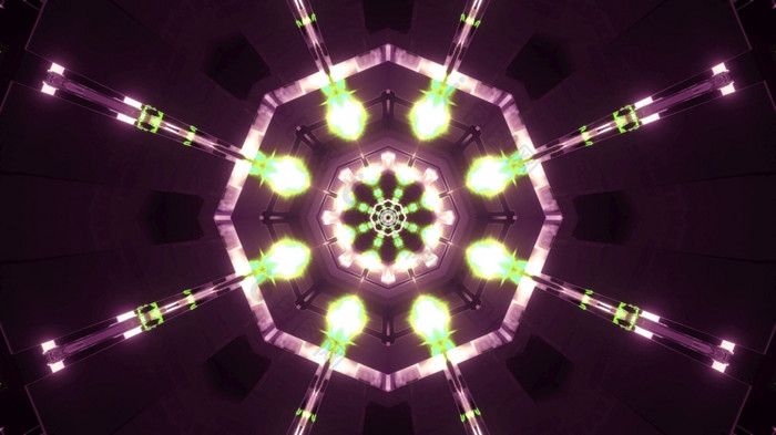 对称的插图摘要黑暗紫色的隧道照亮与生动的绿色灯插图摘要隧道与绿色灯