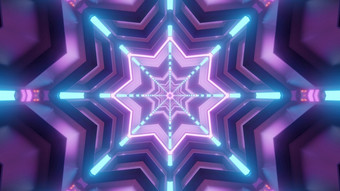 色彩斑斓的插图摘要背景与几何星星和发光的射线创建的角度来看没完没了的神奇的隧道效果霓虹灯照明的角度来看千变万化的明星形状的设计插图