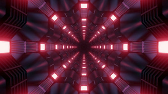 插图摘要背景未来主义的走廊与红色的霓虹灯灯金属墙插图隧道与红色的光