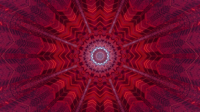 插图光学错觉视觉摘要背景与对称的红色的几何模式和霓虹灯梁闪亮的从发光的明星形状的洞神奇的空间隧道轮隧道与几何饰品插图