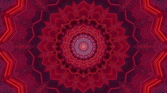 插图视觉背景与摘要千变万化的花形状的设计红色的音调与霓虹灯光效果创建错觉神奇的sci隧道红色的千变万化的花点缀插图