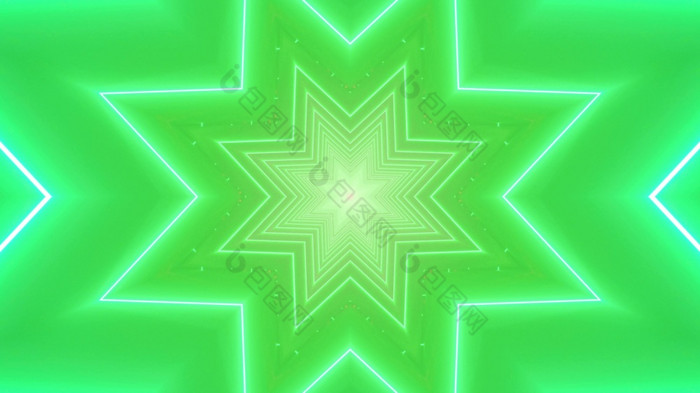 插图摘要艺术视觉节日背景与对称的霓虹灯星星和闪光明亮的绿色背景绿色霓虹灯明星照明插图