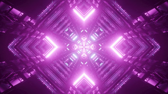 对称的插图菱形形状的隧道发光的与明亮的灯紫色的颜色插图发光的菱形隧道