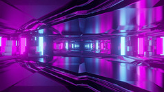 插图光学错觉摘要sci背景设计内部没完没了的隧道明亮的霓虹灯灯与反射和失真效果未来主义的隧道与霓虹灯照明和反射插图