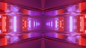 插图充满活力的摘要背景对称的没完没了的走廊发光的与红色的和紫色的<strong>霓虹灯</strong>照明插图隧道与<strong>霓虹灯</strong>灯
