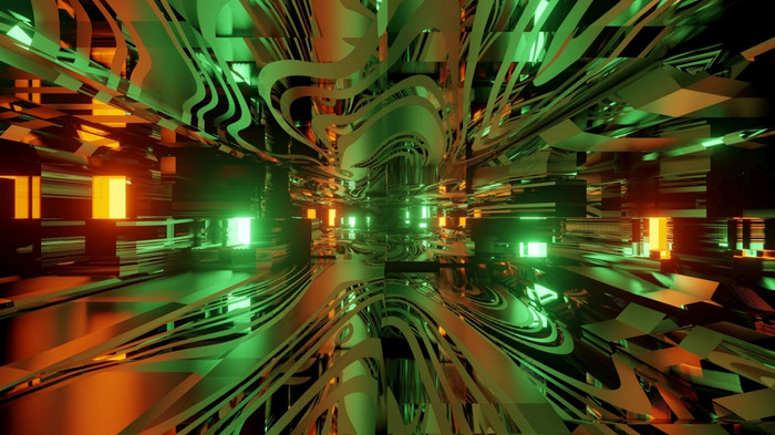 色彩斑斓的插图摘要背景内部未来主义的虚拟隧道与霓虹灯灯和玻璃镜像结构未来主义的隧道与镜像室内插图