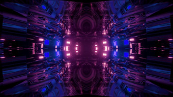 插图摘要sci背景与运动效果通过黑暗隧道与镜像表面反映明亮的色彩斑斓的霓虹灯灯未来主义的霓虹灯照明黑暗隧道插图