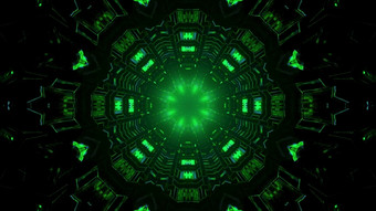 呈现插图绿色摘要反映几何数据形成球形走廊黑色的背景摘要插图绿色球形隧道