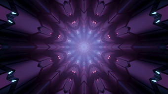 插图圆形隧道与辐射紫色的霓虹灯照明和对称的几何设计为摘要sci背景设计未来主义的几何紫色的模式与光射线插图