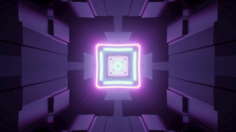 插图摘要视觉背景与广场形状的霓虹灯帧内部虚拟世界隧道与紫色的照明未来主义的隧道与紫色的霓虹灯照明插图
