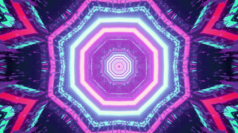 色彩斑斓的千变万化的行形成对称的摘要模式发光的黑暗隧道插图插图对称的模式装饰与五彩缤纷的霓虹灯灯