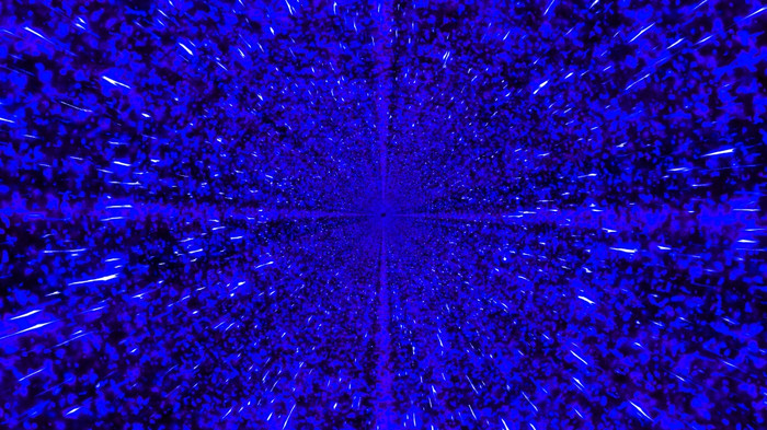 摘要插图明亮的蓝色的发光的点和粒子形成球形的角度来看走廊摘要插图发光的蓝色的球形隧道