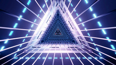 摘要插图明亮的三角形隧道照亮与发光的蓝色的灯蓝色的几何隧道插图