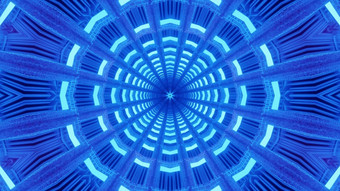 闪闪发光的插图呃摘要艺术视觉未来主义的背景没完没了的圆形通道与对称的几何设计和蓝色的霓虹灯照明蓝色的轮形状的隧道与光影响呃插图
