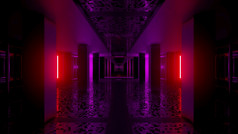插图呃摘要背景黑暗没完没了的隧道与红色的和紫色的照明墙插图呃发光的霓虹灯隧道