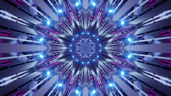 插图呃对称的明星形状的隧道照亮与明亮的紫罗兰色的和蓝色的霓虹灯灯呃插图隧道与霓虹灯灯
