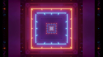 插图呃现代对称的几何隧道照亮与明亮的霓虹灯广场点缀呃插图广场霓虹灯点缀隧道