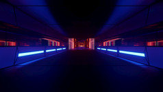 呃插图森林走廊照亮与红色的和蓝色的霓虹灯灯呃黑暗隧道与霓虹灯照明插图
