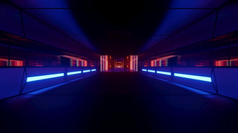 呃插图森林走廊照亮与红色的和蓝色的霓虹灯灯呃<strong>黑</strong>暗隧道与霓虹灯照明插图
