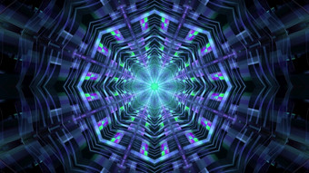 摘要视觉背景呃插图sci隧道与几何八角形的设计和发光的绿色和紫色的霓虹灯灯超现实主义的几何隧道呃插图