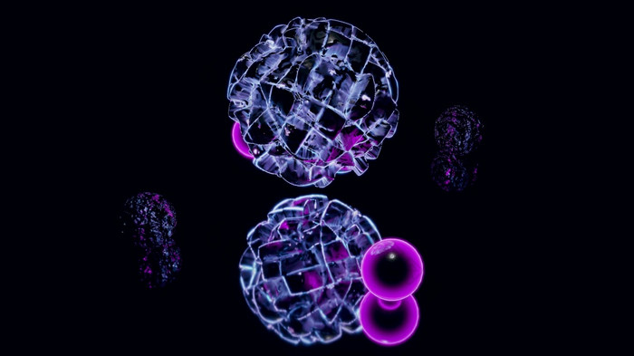超现实主义的摘要背景与发光的紫色的球体和水晶形状的数据黑暗空间为未来主义的sci概念设计呃质量霓虹灯泡沫黑暗呃插图