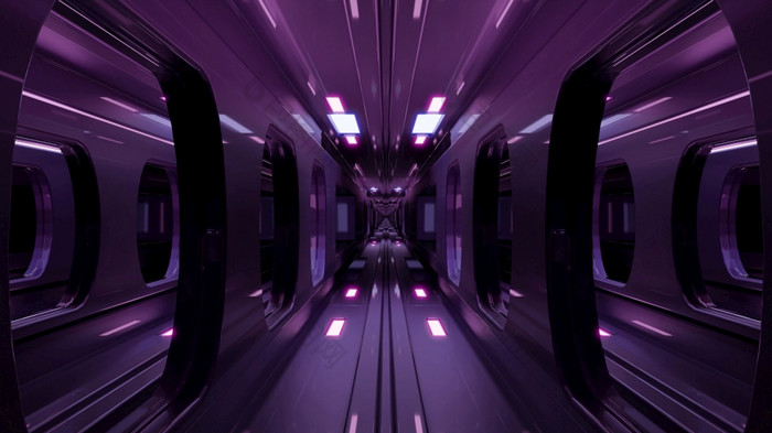 插图明亮的霓虹灯紫色的照明黑暗隧道反映闪亮的墙现代火车呃摘要背景插图呃摘要几何背景与紫色的照明