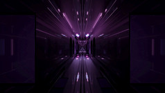 插图呃未来主义的走廊与紫色的霓虹灯打反映镜像墙和地板上和形成几何点缀插图呃网络空间与反映霓虹灯紫色的灯