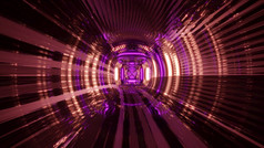 摘要插图呃未来主义的长轮隧道与明亮的发光的紫色的灯和现代有创意的几何设计插图呃现代隧道
