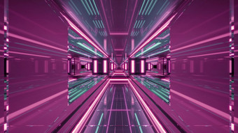风景如画的插图呃几何走廊与霓虹灯照明和粉红色的墙形成的角度来看视图插图呃粉红色的和绿色摘要隧道