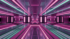 插图呃没完没了的隧道与几何元素和发光的粉红色的和绿色行的角度来看视图风景如画的插图呃粉红色的走廊