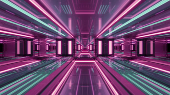 插图呃没完没了的<strong>隧道</strong>与几何元素和发光的粉红色的和绿色行的角度来看<strong>视图</strong>风景如画的插图呃粉红色的走廊