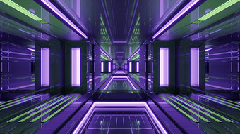 令人惊异的插图呃未来主义的紫色的走廊使闪亮的形状与霓虹灯灯的角度来看<strong>视图</strong>插图呃紫色的彩色的照亮<strong>隧道</strong>