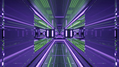 有创意的插图呃摘要照亮没完没了的隧道与几何形状紫色的和绿色颜色插图呃绿色和紫色的闪亮的走廊
