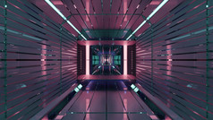照明紫色的霓虹灯光发光的sci隧道与闪亮的几何墙和摘要模式呃质量插图呃照亮走廊与发光的墙