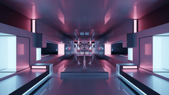 sci插图呃虚拟未来主义的走廊照亮明亮的粉红色的灯插图虚拟隧道与霓虹灯灯