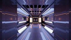 sci插图长走廊与反映玻璃墙和发光的灯呃质量插图呃隧道与镜像墙