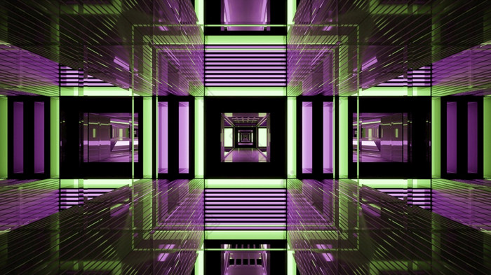 现代插图呃摘要隧道与紫色的和绿色颜色玻璃反光表面与几何设计插图呃反光隧道