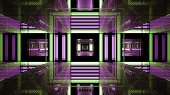 现代插图呃摘要隧道与紫色的和绿色颜色玻璃<strong>反光</strong>表面与几何设计插图呃<strong>反光</strong>隧道