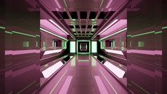 插图摘要背景与长隧道与镜像墙和霓虹灯照明呃质量插图长呃隧道与光反射
