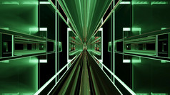 摘要插图没完没了的呃走廊与玻璃镜像几何墙和行运动绿色插图移动呃隧道