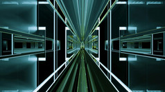 插图长直行移动通过镜像墙未来主义的sci呃隧道插图没完没了的呃隧道之间的狭窄的反映墙